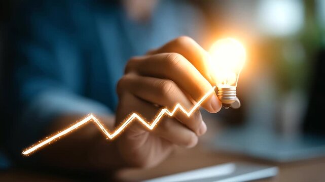 Hand drawing exponential growth curve with lightbulb viral strategy concept creative growth hacking digital scaling tactics whiteboard visible face not shown defocused