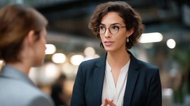 HR director maintaining calm, open posture while guiding an emotional conversation, digital reports and soft lighting framing the scene — representing compassion-driven workplace leadership,