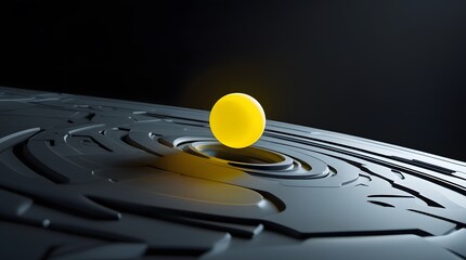 Minimalistic 3D Logo Concept with Glowing Yellow Sphere and Black Void