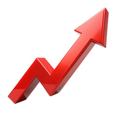 Bright red arrow points upward symbolizing growth and positive trend transparent background