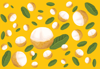 Summer longan fruit pattern on light brown background