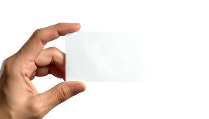 A hand holds a blank rectangular card against a black background, showcasing presentation