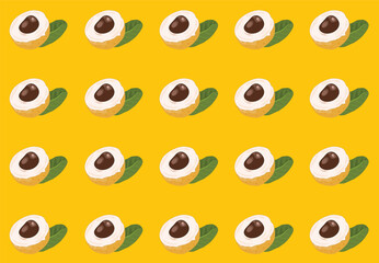 Seamless pattern with longan fruit, peeled skin for longan