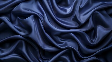 Fototapeta premium Close up shot of a dark blue satin fabric with elegant folds and a smooth texture in a studio setting