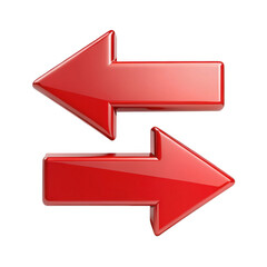 Two shiny red arrows facing opposite directions symbolizing exchange or reversal transparent background