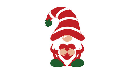 Whimsical christmas gnome silhouette holding a red heart with a striped hat and green shoes a festive holiday decoration silhouette