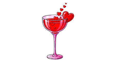Romantic pink cocktail with hearts design for love celebration