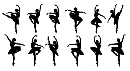 Elegant ballet dancer silhouette performing various graceful poses