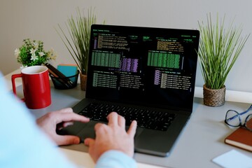 Middle Aged Male Red Team Cybersecurity Researcher Conducting Offsite Remote Corporate Penetration Test of Network Security - White Hat Hacker Concept