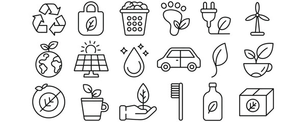 Vibrant collection of modern eco-friendly icons representing sustainability and green living for diverse projects