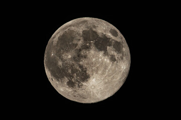 Bright moon displays crater details, Full moon illuminates surface features clearly, Vivid lunar surface observations expose detailed craters and textured landscape features shown by full moon