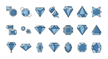 Blue flat design diamond and gemstone icons collection vector
