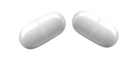 Two White Oval Pills or Tablets, Isolated on Black - Medication, Pharmacy, Healthcare