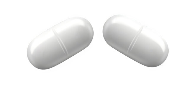 Two White Oval Pills or Tablets, Isolated on Black - Medication, Pharmacy, Healthcare