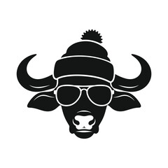 Buffalo head with winter hat and sunglasses Vector illustration design