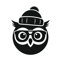 Owl head with winter hat and sunglasses Vector illustration design