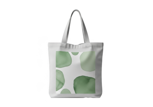 White tote bag with green pattern isolated on transparent background