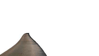 A grayscale, curving road stretches into a dark void. Light outlines the pavement