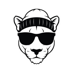 silhouette Panther head with winter hat and sunglasses Vector illustration design