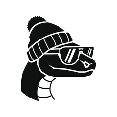 snake head with winter hat and sunglasses Vector illustration design