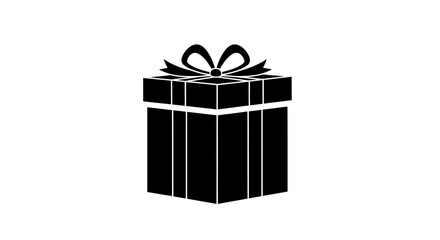 Black simple gift box with bow icon isolated on white background