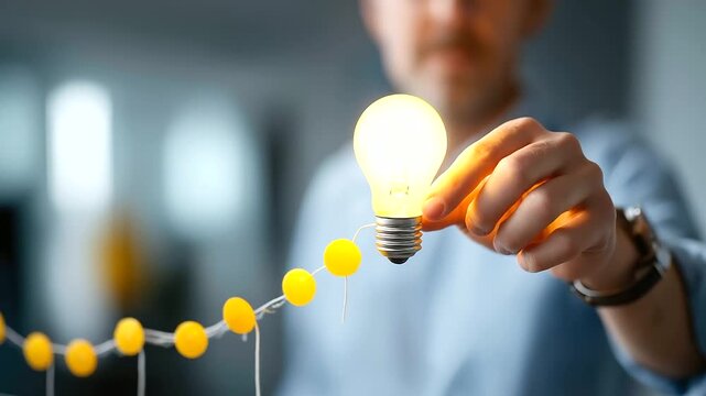 Hands building campaign timeline with lightbulb milestone moments marked creative project planning digital marketing schedule Gantt chart visible face not visible with copy