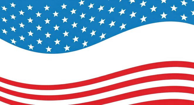 Waving american flag with stars and stripes in a dynamic, flowing design on a white background, representing national pride and unity