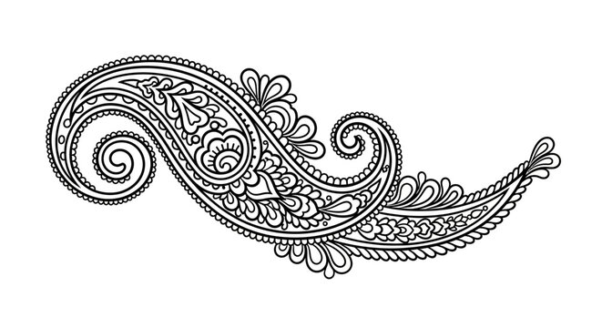 Elegant traditional mehndi paisley pattern on white background