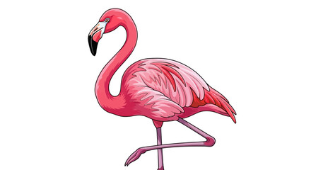 Pink flamingo bird standing on one leg vector cartoon illustration