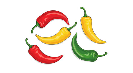 Colorful red, yellow, and green chili peppers vector illustration