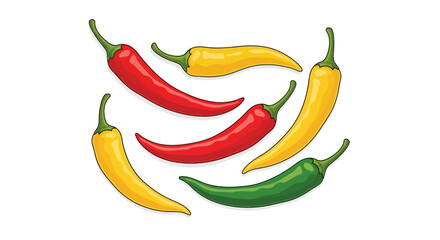 Vibrant colorful spicy chili peppers illustration on a white background