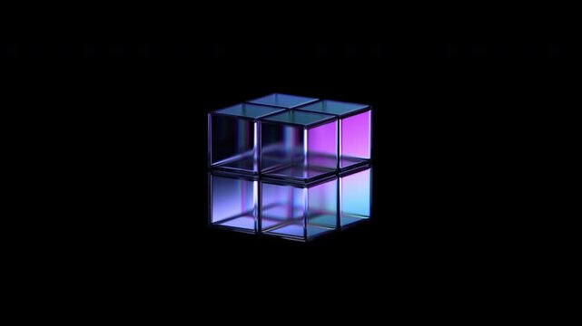 Abstract animation, purple glass cubes on black background, 4k seamless looped video, 3d render