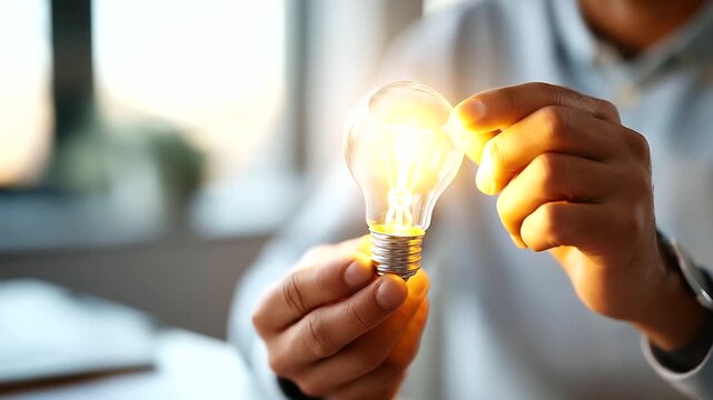 Hands setting up trigger conditions with lightbulb smart automation idea creative workflow optimization digital marketing efficiency automation builder defocused face not shown