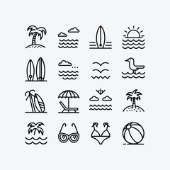 Fototapeta premium Travel icons set with summer beach and nautical symbols vector illustration