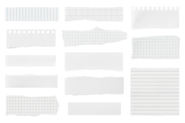 Torn paper pieces with various textures, perfect for adding a raw, authentic feel to any creative project, ideal for design elements.