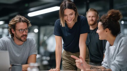 Collaboration among team members during project planning in a modern office setting with a focus on teamwork and innovation - Powered by Adobe