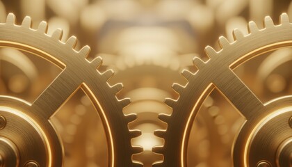 Golden gear stand in soft light showing smooth edge that inspire theme of innovation. The glowing metal evoke idea of progress and craft