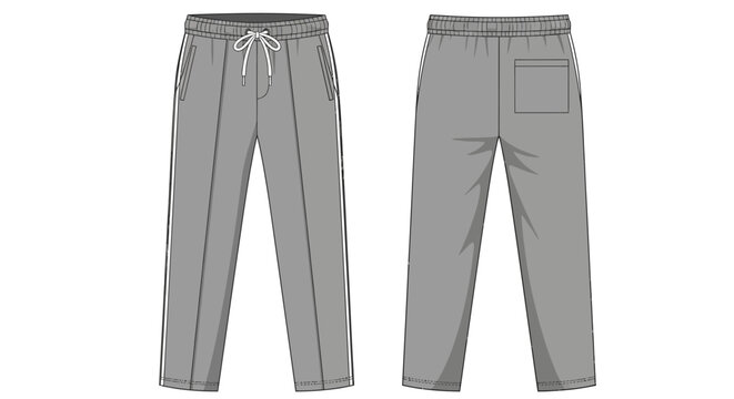 Gray athletic drawstring track pants with side stripe sketch