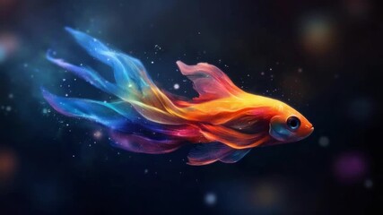 Celestial Fish: A vibrant, ethereal fish swims gracefully through a cosmic sea, its colorful, flowing fins evoking a sense of wonder and enchantment.