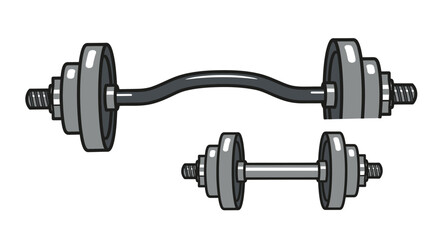 Gym workout equipment: ez curl bar and dumbbell set vector art