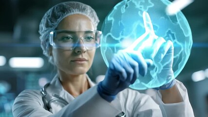 Innovative medical technology concept featuring a healthcare professional interacting with digital holograms in a modern laboratory setting - Powered by Adobe