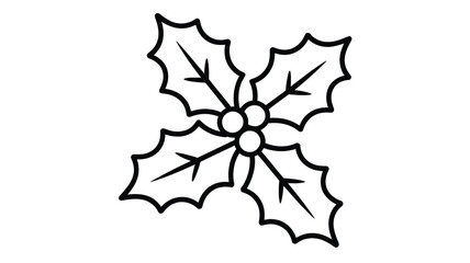 Fototapeta premium A simple black and white line drawing of a holly leaf cluster with berries in a decorative silhouette style