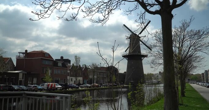 Traditional dutch windmills in Schiedam, known to be the tallest in The World, Schiedam, Netherlands