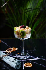 Close-up of a beautifully plated dessert with rich textures and vibrant colors, soft lighting, high-end food photography, gourmet sweets concept