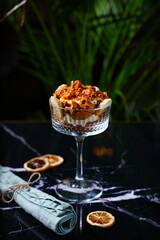 Close-up of a beautifully plated dessert with rich textures and vibrant colors, soft lighting, high-end food photography, gourmet sweets concept