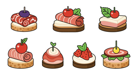 Assortment of colorful gourmet canapes and appetizers vector art
