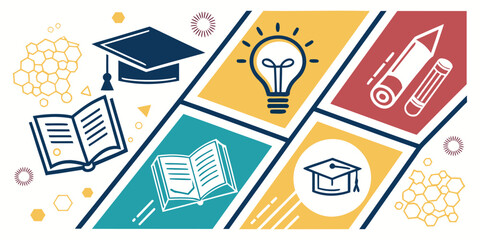 Trendy Education Concept Halftone Collage Elements Set – Modern School Icons, Abstract Learning Shapes, Retro Dots, Graphic Design Assets for Creative Projects