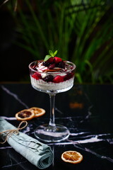 Close-up of a beautifully plated dessert with rich textures and vibrant colors, soft lighting, high-end food photography, gourmet sweets concept