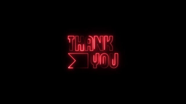 Red neon thank you text glowing on black background animated ribbon banner modern minimalist graphic design for end