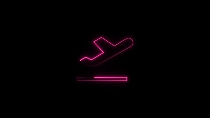 Neon airplane icon takeoff departure symbol glowing pink abstract background travel aviation concept modern digital - Powered by Adobe